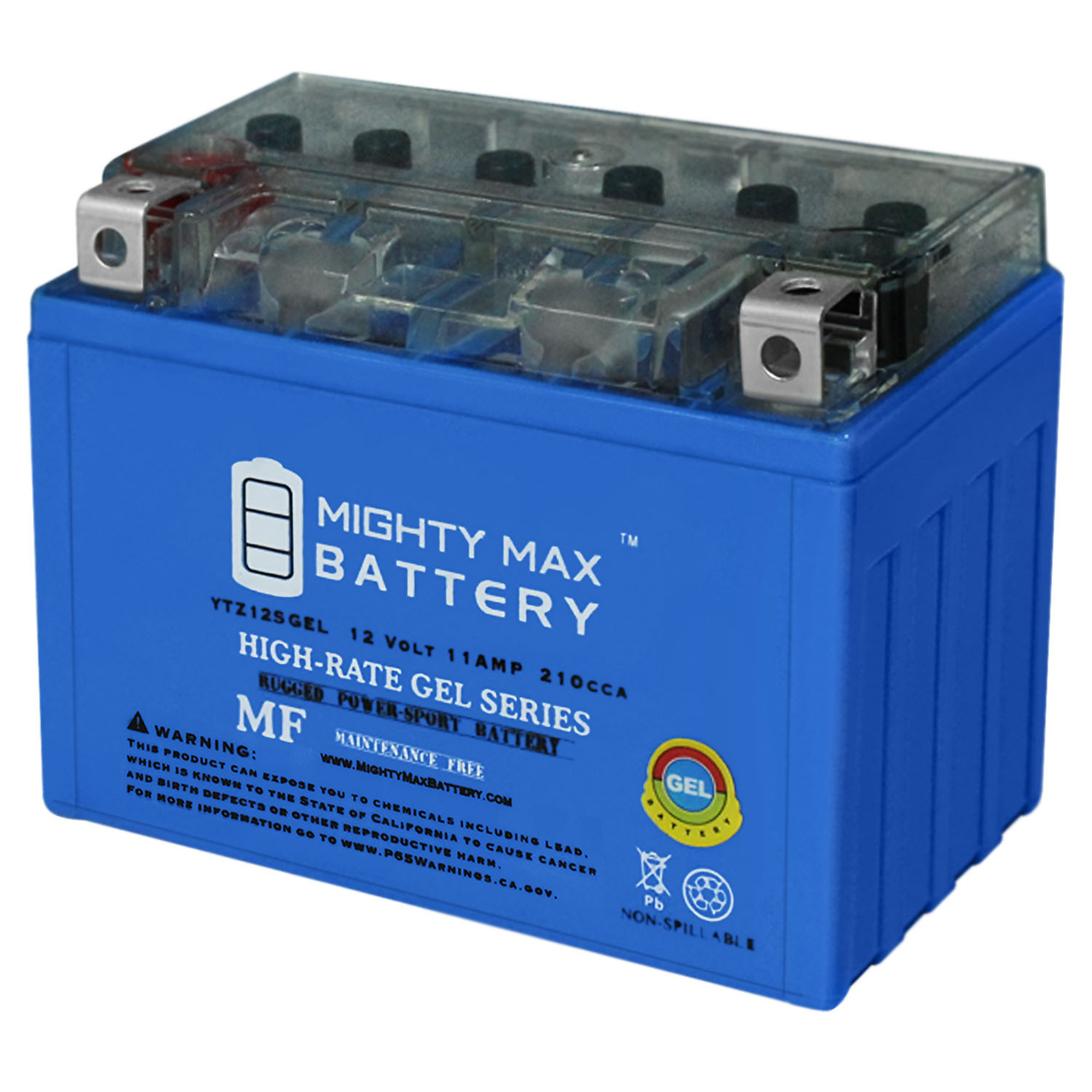 Mighty Max 12V Gel Motorcycle Battery — 11Ah, 210 CCA, Maintenance-Free, Rechargeable, Model# MAX3484078